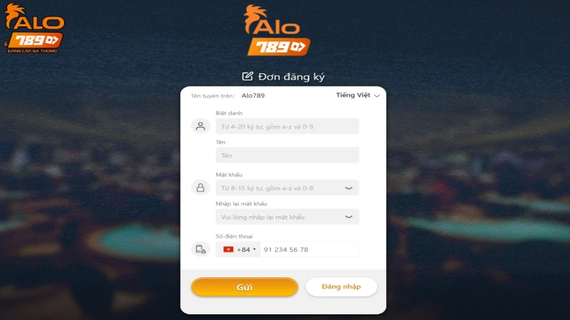 Hoàn thiện các trường thông tin yêu cầu đăng ký ALO789