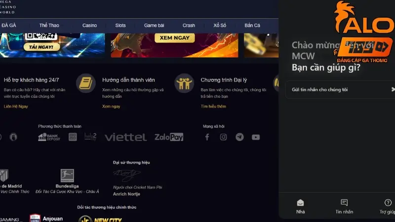 Sảnh chơi Casinomcw hỗ trợ nhanh chóng chuyên nghiệp 24/7