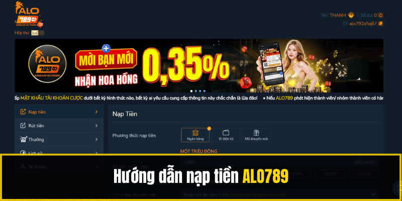 Hướng dẫn nạp tiền ALO789